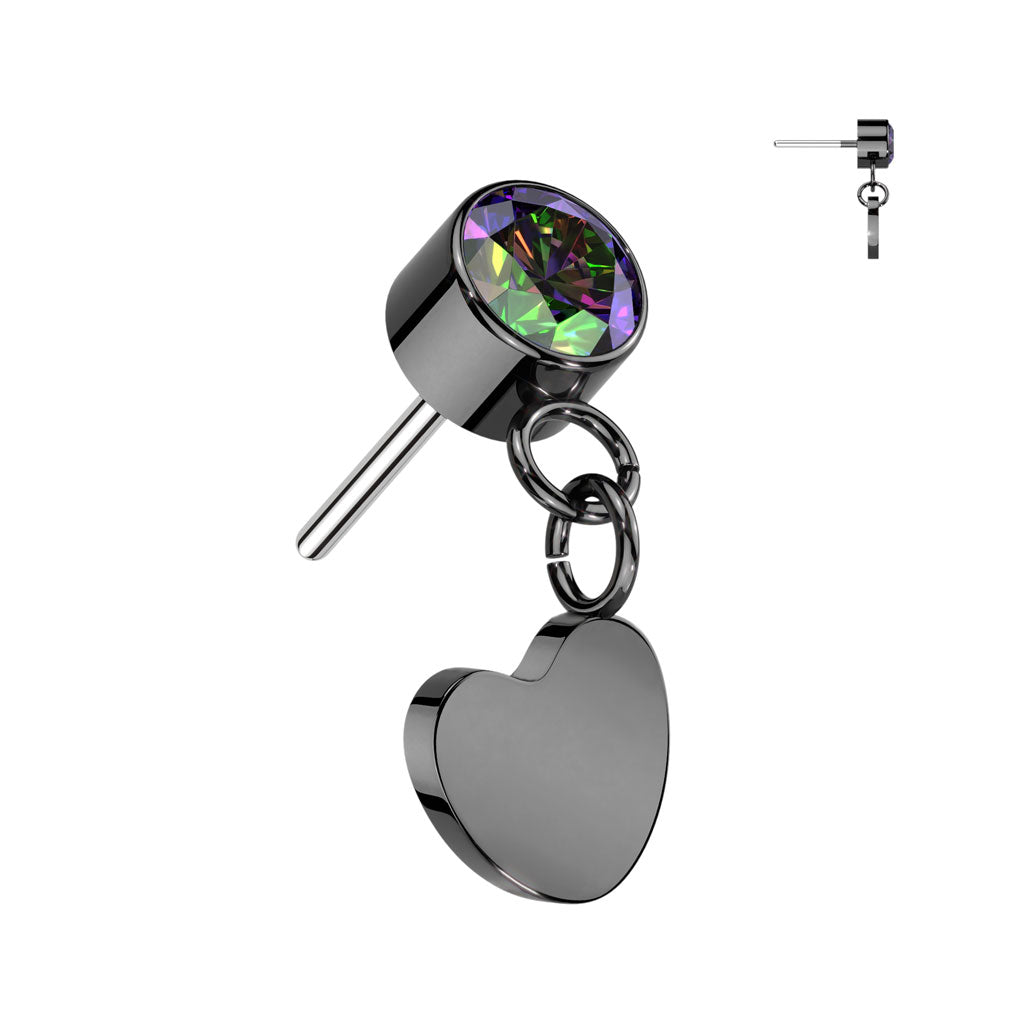 Labret aus Titan in Implantatqualität, schwarz, PVD, VM, Zirkonia, herzförmig, ohne Gewinde, zum Einstecken