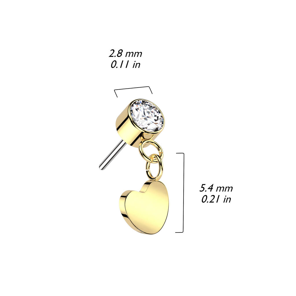 Labret aus Titan in Implantatqualität, schwarz, PVD, VM, Zirkonia, herzförmig, ohne Gewinde, zum Einstecken