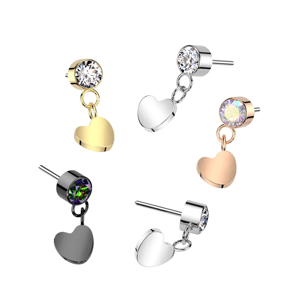Labret aus Titan in Implantatqualität, schwarz, PVD, VM, Zirkonia, herzförmig, ohne Gewinde, zum Einstecken