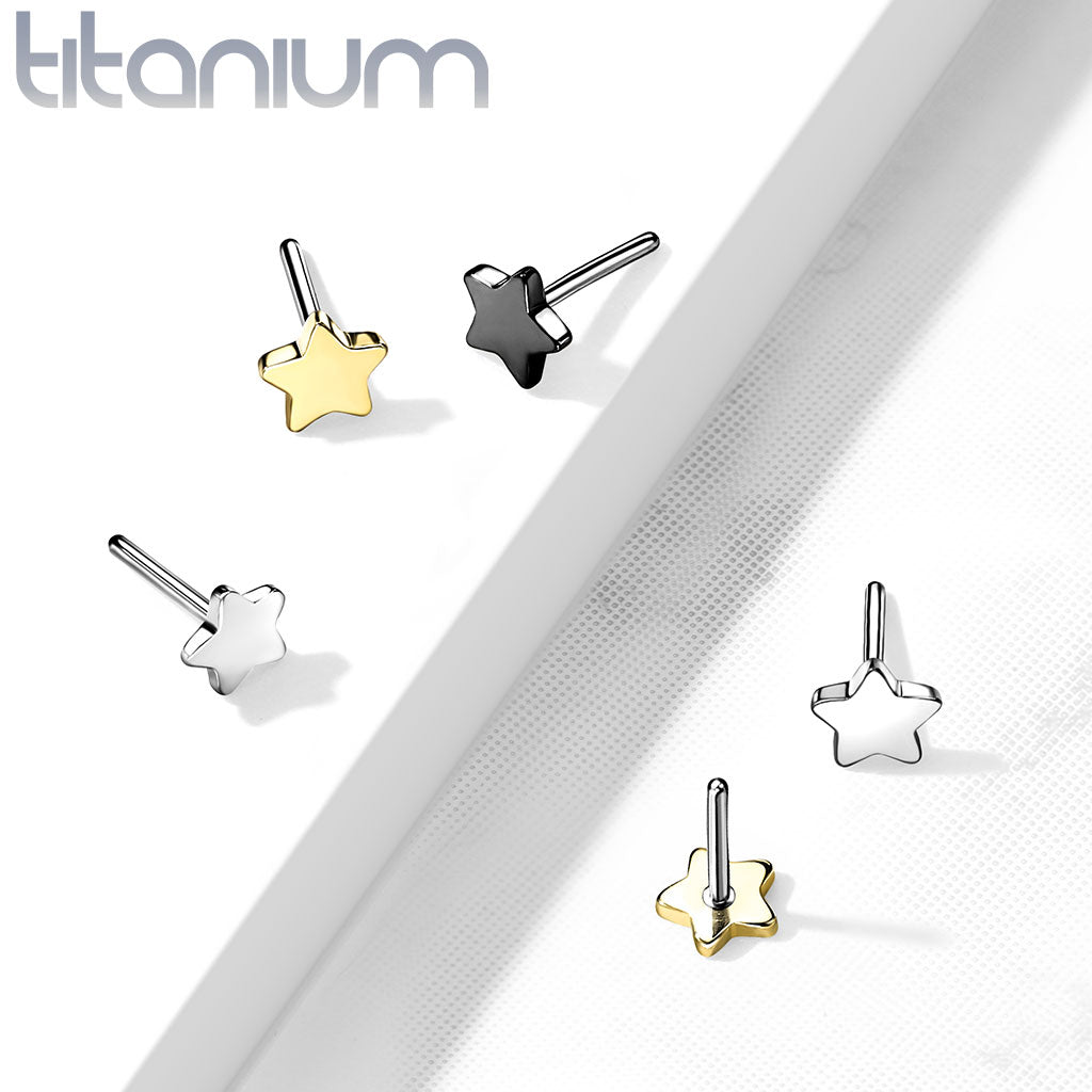 Implant Grade Titanium Threadless Push In Tragus/Cartilage Gold PVD Star Stud With Flat Back