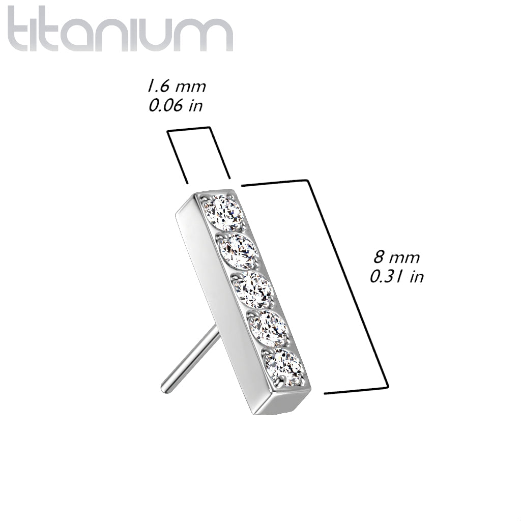 Titanium Rose Gold PVD Threadless Push In Labret White Studded CZ Rectangle Bar