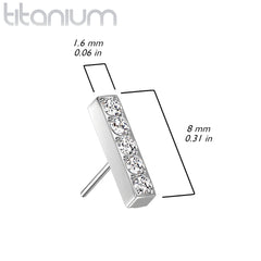 Titanium Rose Gold PVD Threadless Push In Labret White Studded CZ Rectangle Bar