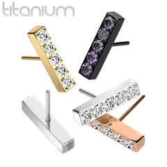 Titan Schwarz PVD Gewindeloser Push In Labret Vitrail Medium Rechteckiger Stab mit Zirkonia