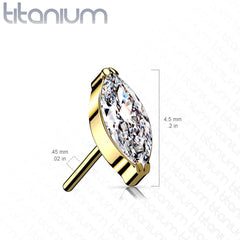 Implant Grade Titanium Black PVD Threadless Push In Labret White Marquise CZ Stud