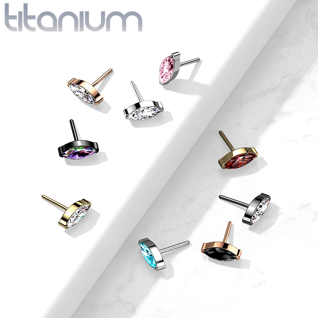 Implant Grade Titanium Gold PVD Threadless Push In Labret Red Marquise CZ Stud