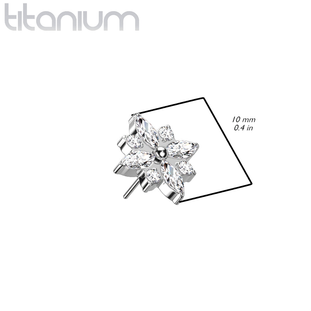 Implant Grade Titanium Large White CZ Gem Flower Threadless Push In Labret