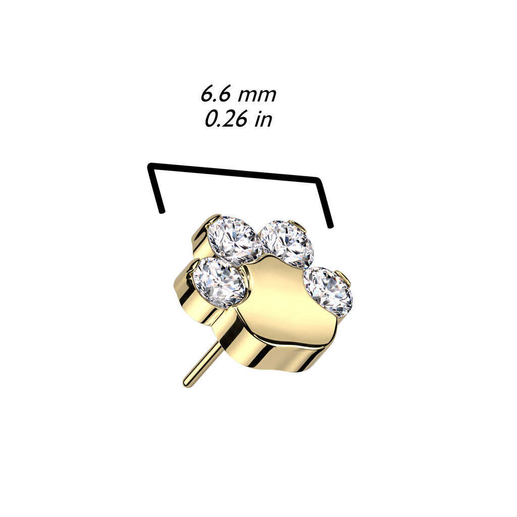 Titanium Black PVD Paw Print Vitrail Medium CZ Threadless Push In Labret