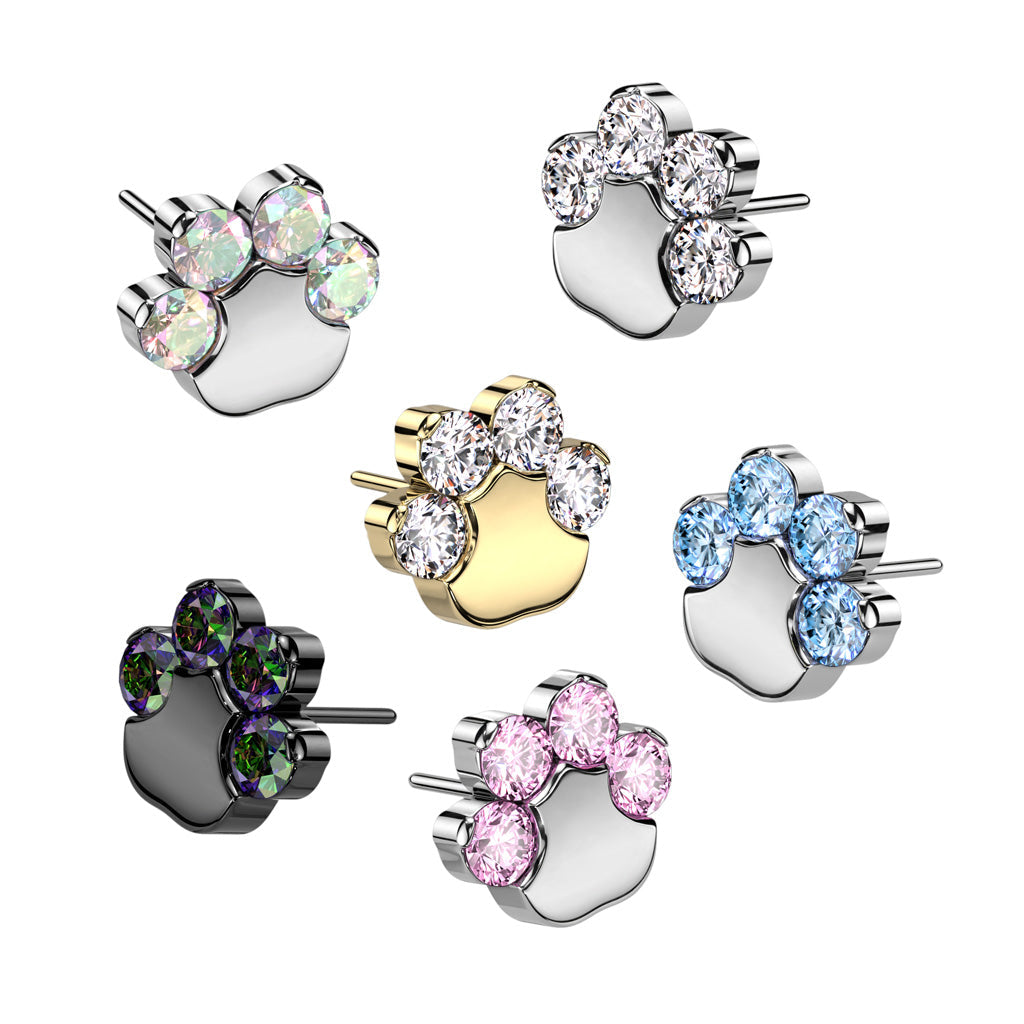 Titanium Black PVD Paw Print Vitrail Medium CZ Threadless Push In Labret