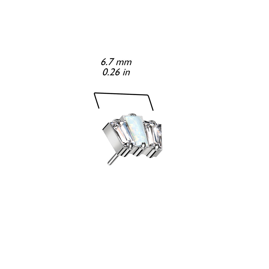 Pair of Implant Grade Titanium Triple Baguette AB CZ Threadless Push In Earrings With Flat Back