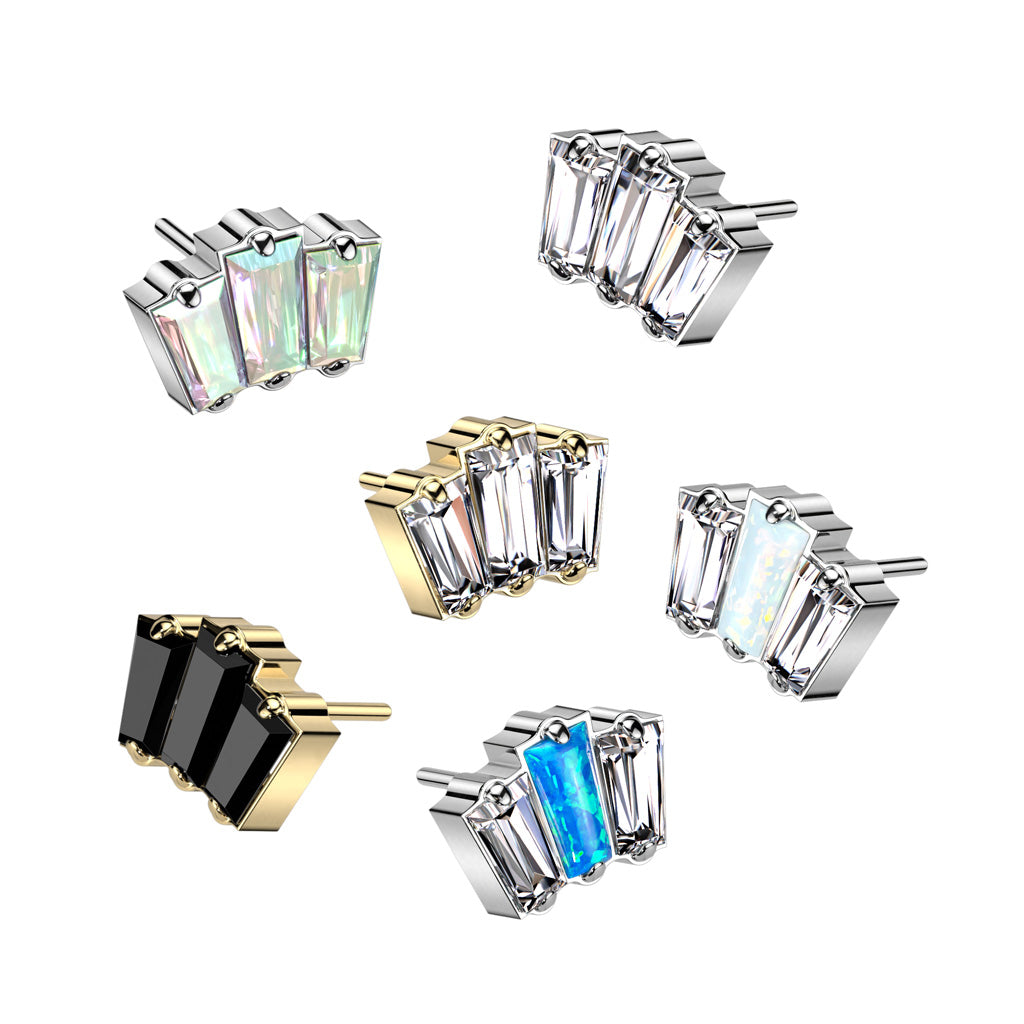 Implant Grade Titanium Triple Baguette Weiß CZ Blau Opal Gewindeloses Push In Labret