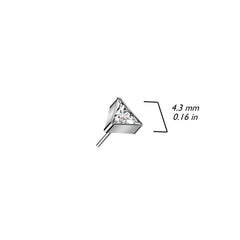 Pair of Implant Grade Titanium Black PVD White CZ Triangle Threadless Push In Earrings With Flat Back