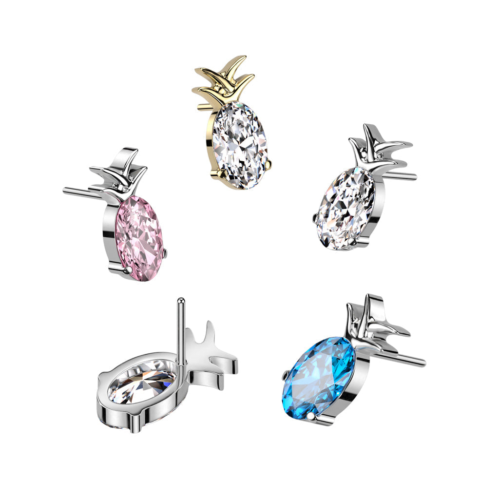 Implant Grade Titanium White CZ Gem Pineapple Threadless Push In Labret