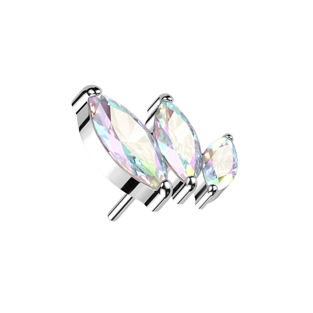 Titan-Labret mit dreifachem Marquise-CZ-Gewinde, Aurora Borealis, Implantatqualität
