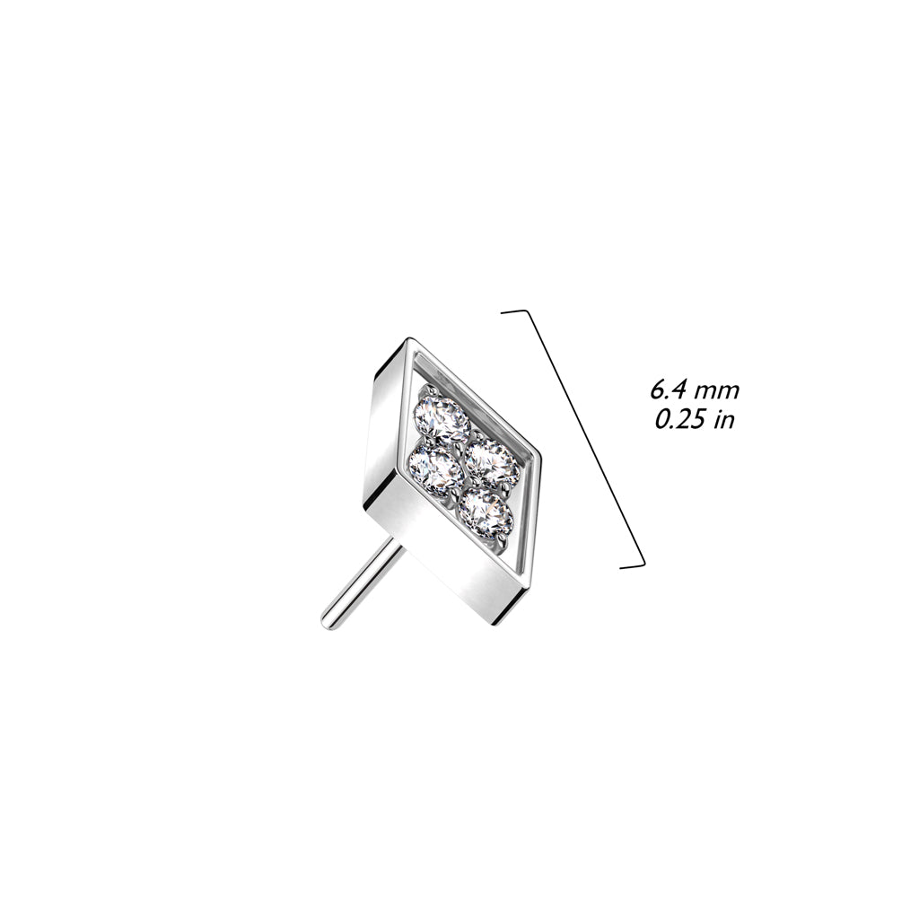 Implant Grade Titanium White CZ Pave Diamond Shaped Threadless Push In Labret