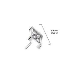 Implant Grade Titanium White CZ Pave Diamond Shaped Threadless Push In Labret