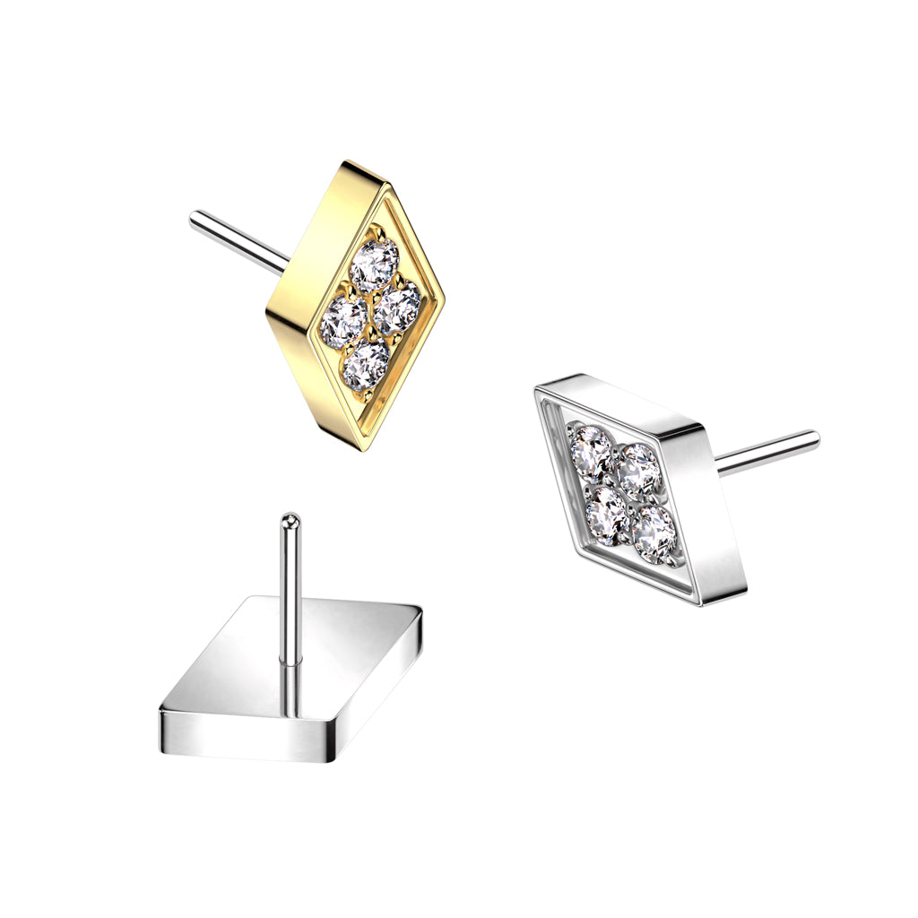 Implant Grade Titanium White CZ Pave Diamond Shaped Threadless Push In Labret
