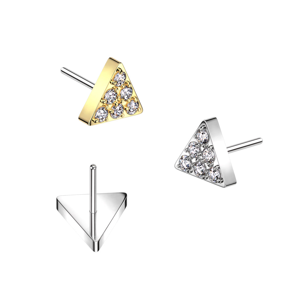 Implant Grade Titanium Gold PVD White CZ Pave Triangle Threadless Push In Labret