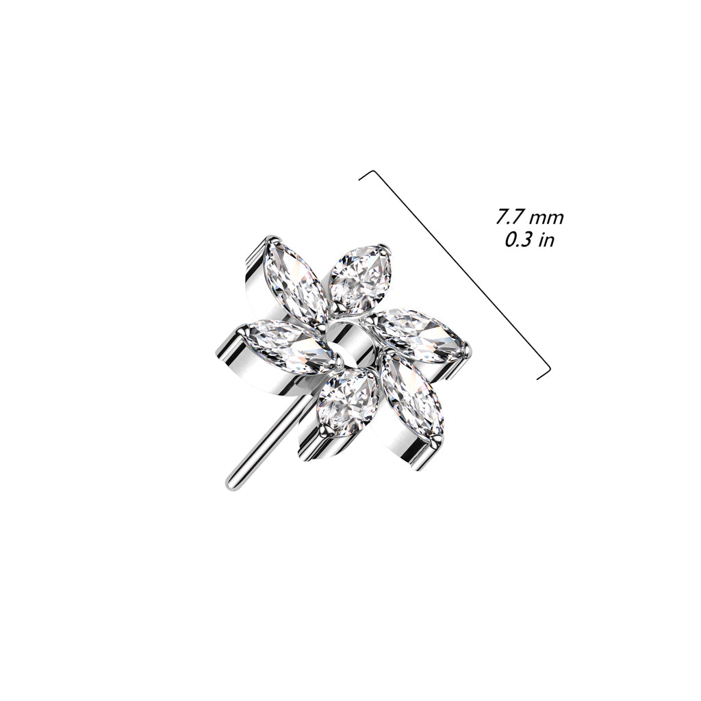 Implant Grade Titanium White CZ Marquise Flower Threadless Push In Labret