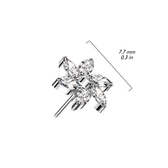 Implant Grade Titanium White CZ Marquise Flower Threadless Push In Labret