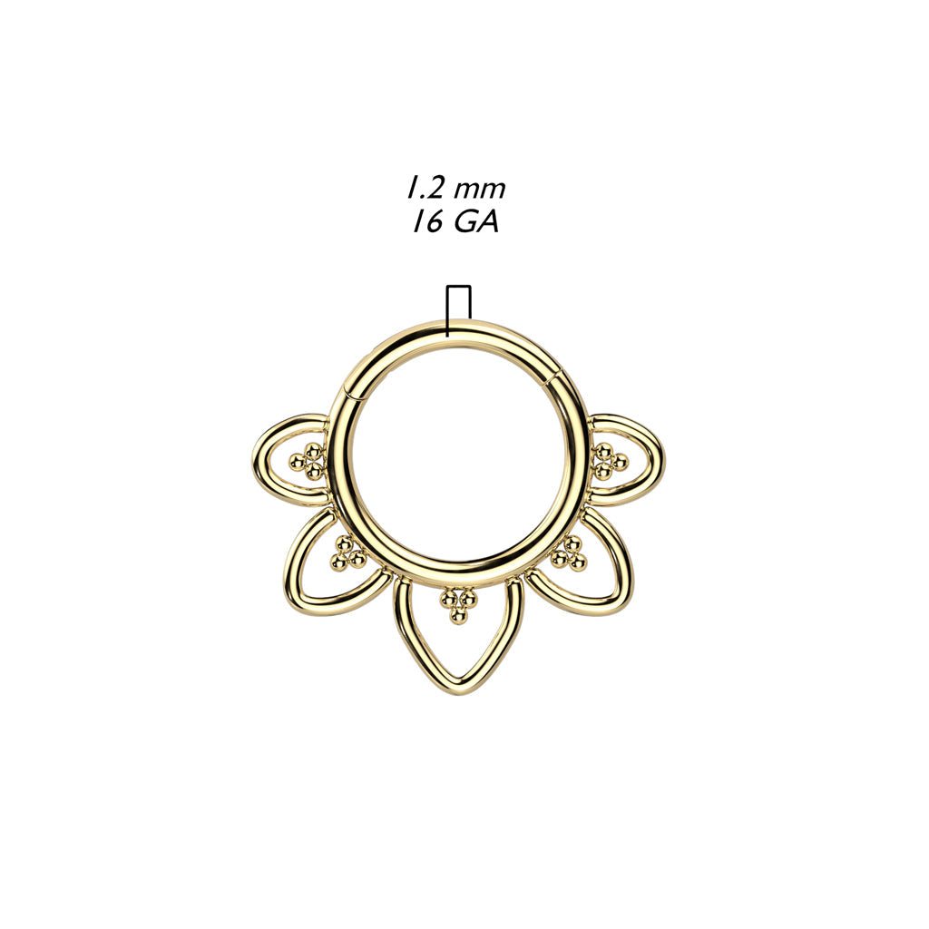 Titan Schwarz PVD Tribal Blume geformt Klapp Septum Daith Clicker Hoop