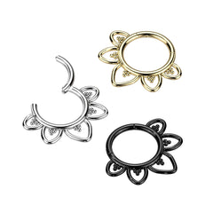Titan Schwarz PVD Tribal Blume geformt Klapp Septum Daith Clicker Hoop