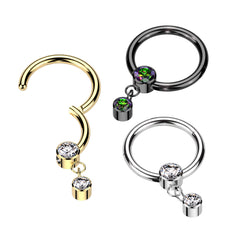 Implant Grade Titan Schwarz PVD Vitrail Medium CZ Lünette Dangle Klapp Clicker Hoop