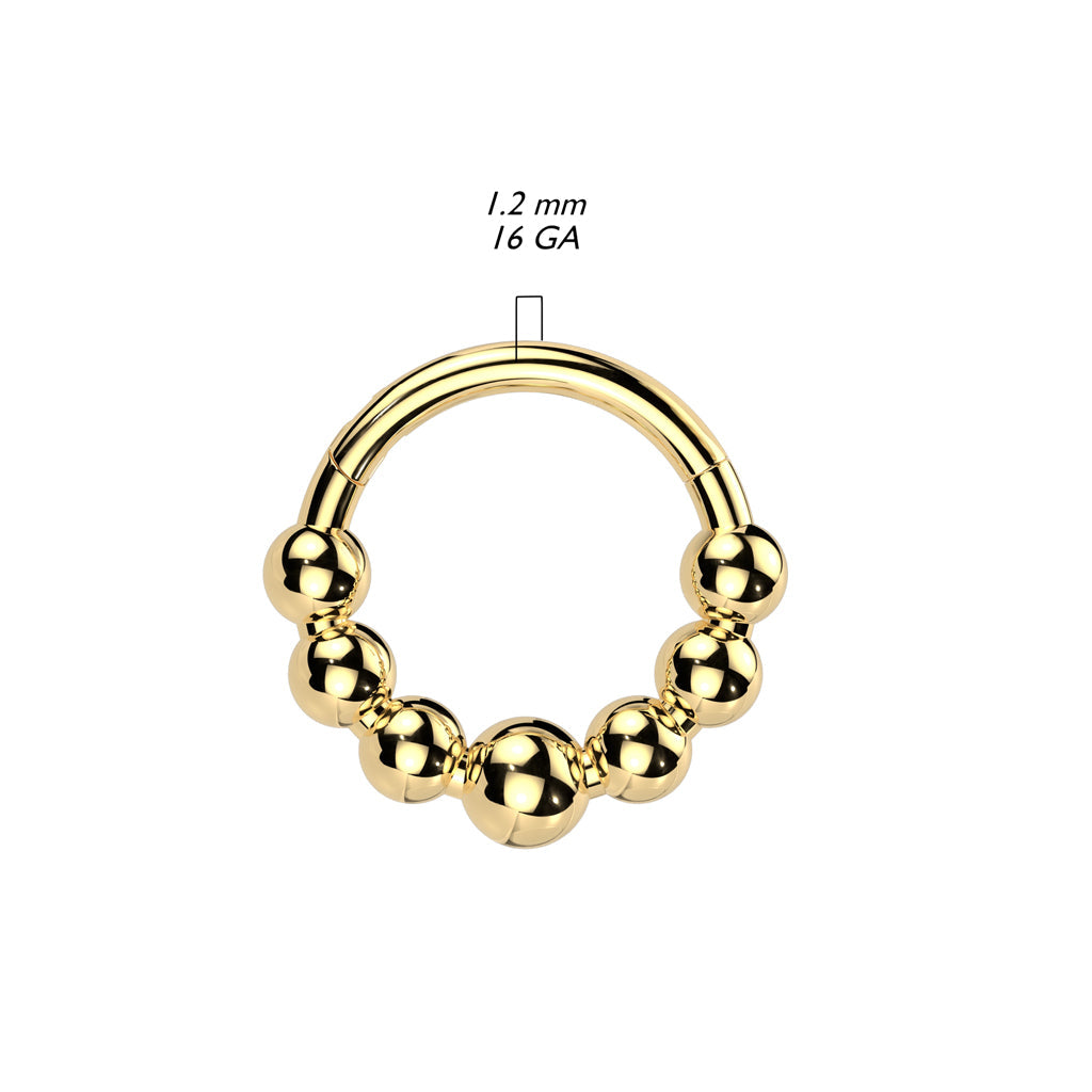 Implant Grade Titanium Gold PVD 7 Bead Hinged Clicker Hoop