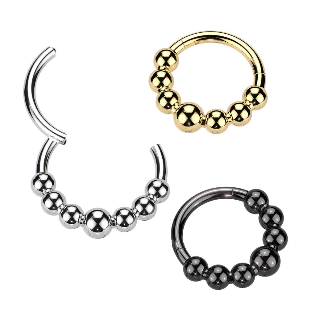 Implant Grade Titanium Gold PVD 7 Bead Hinged Clicker Hoop