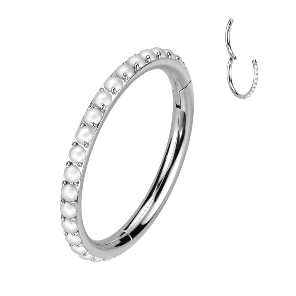Implant Grade Titanium Pearl Studded Hinged Cartilage Clicker Hoop