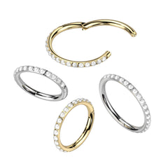 Implant Grade Titanium Gold PVD Pearl Studded Hinged Cartilage Clicker Hoop