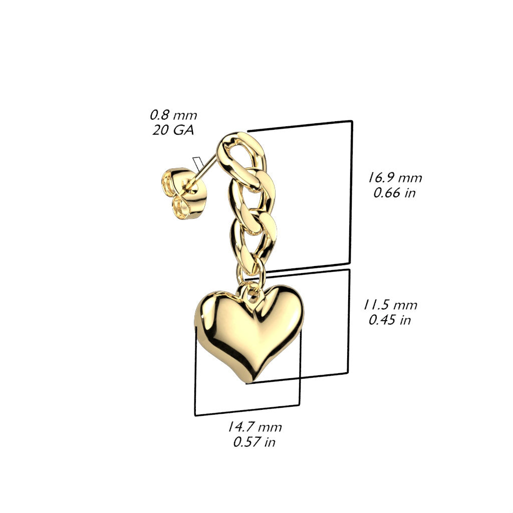 Pair of 316L Surgical Steel Gold PVD Dangle Heart Earrings