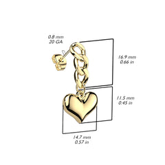 Pair of 316L Surgical Steel Gold PVD Dangle Heart Earrings