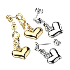 Pair of 316L Surgical Steel Gold PVD Dangle Heart Earrings