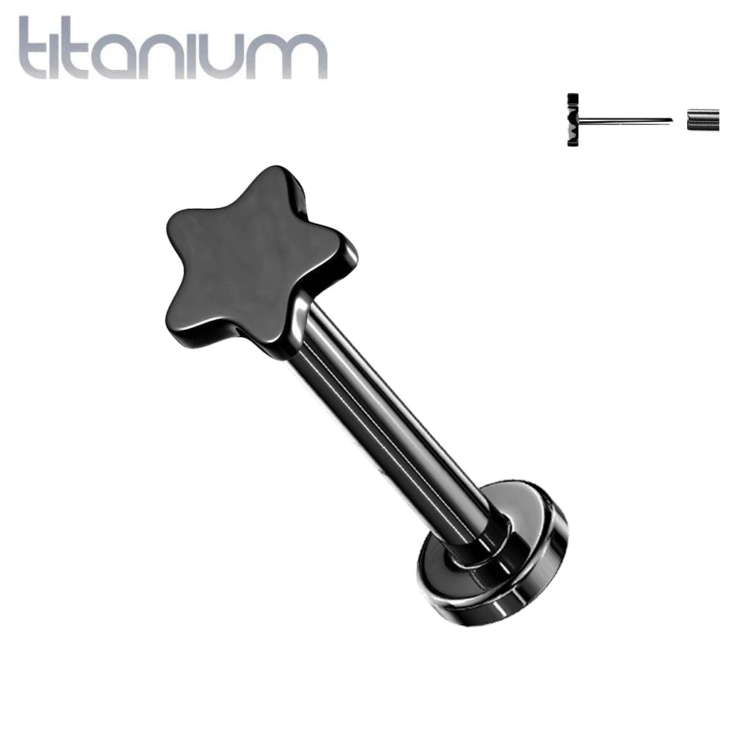 Gewindeloser Einsteck-Titan-Tragus-/Knorpel-Sternstecker in Implantatqualität mit schwarzer PVD-Beschichtung und flacher Rückseite