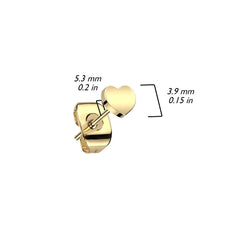 Pair of Implant Grade Titanium Gold PVD Simple Dainty Heart Shaped Stud Earrings