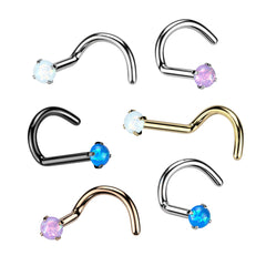 Implant Grade Titanium Black PVD Corkscrew Blue Opal Nose Ring Stud