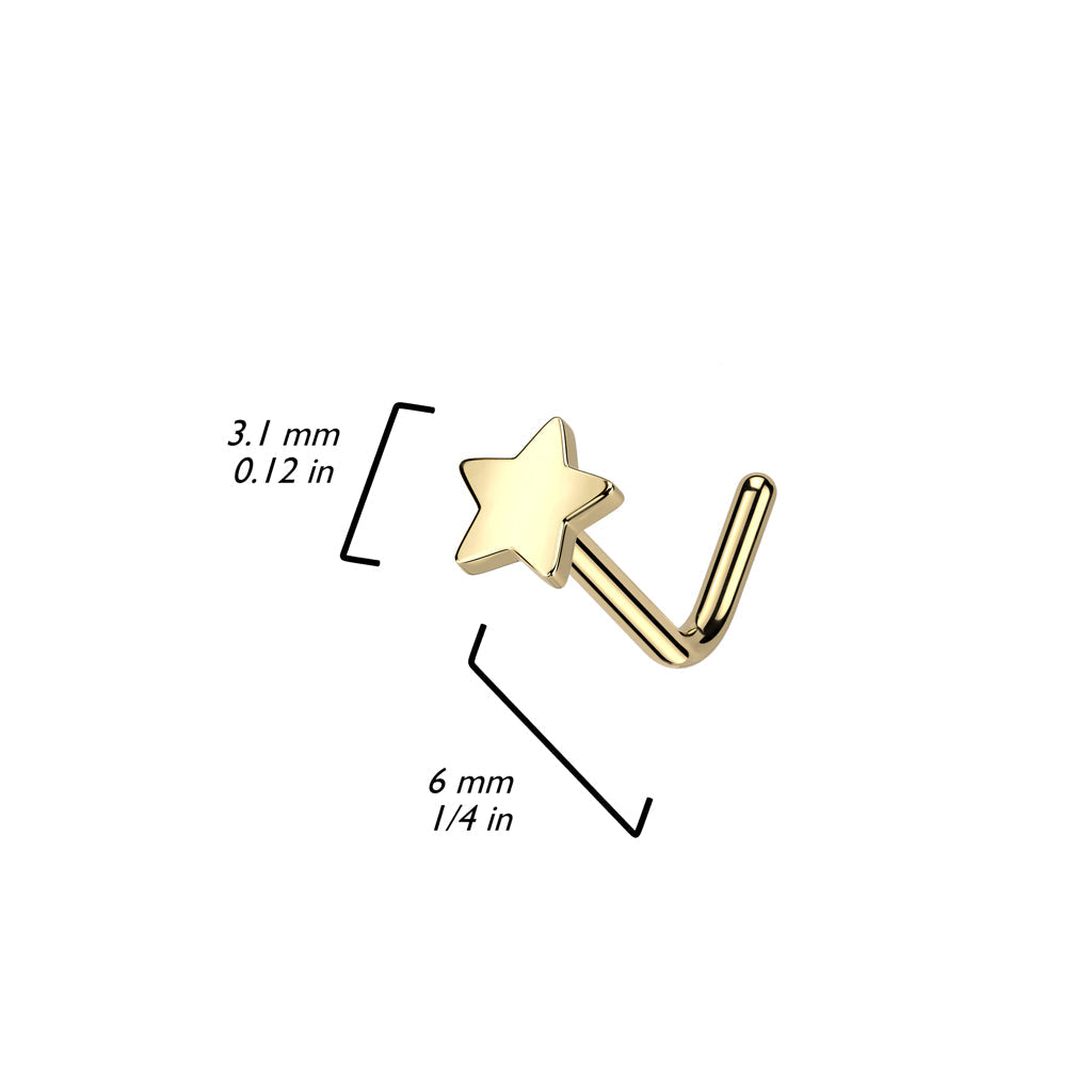 Implant Grade Titanium Gold PVD Star L-Shaped Nose Ring Stud
