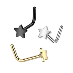 Implant Grade Titanium Black PVD Star L-Shaped Nose Ring Stud