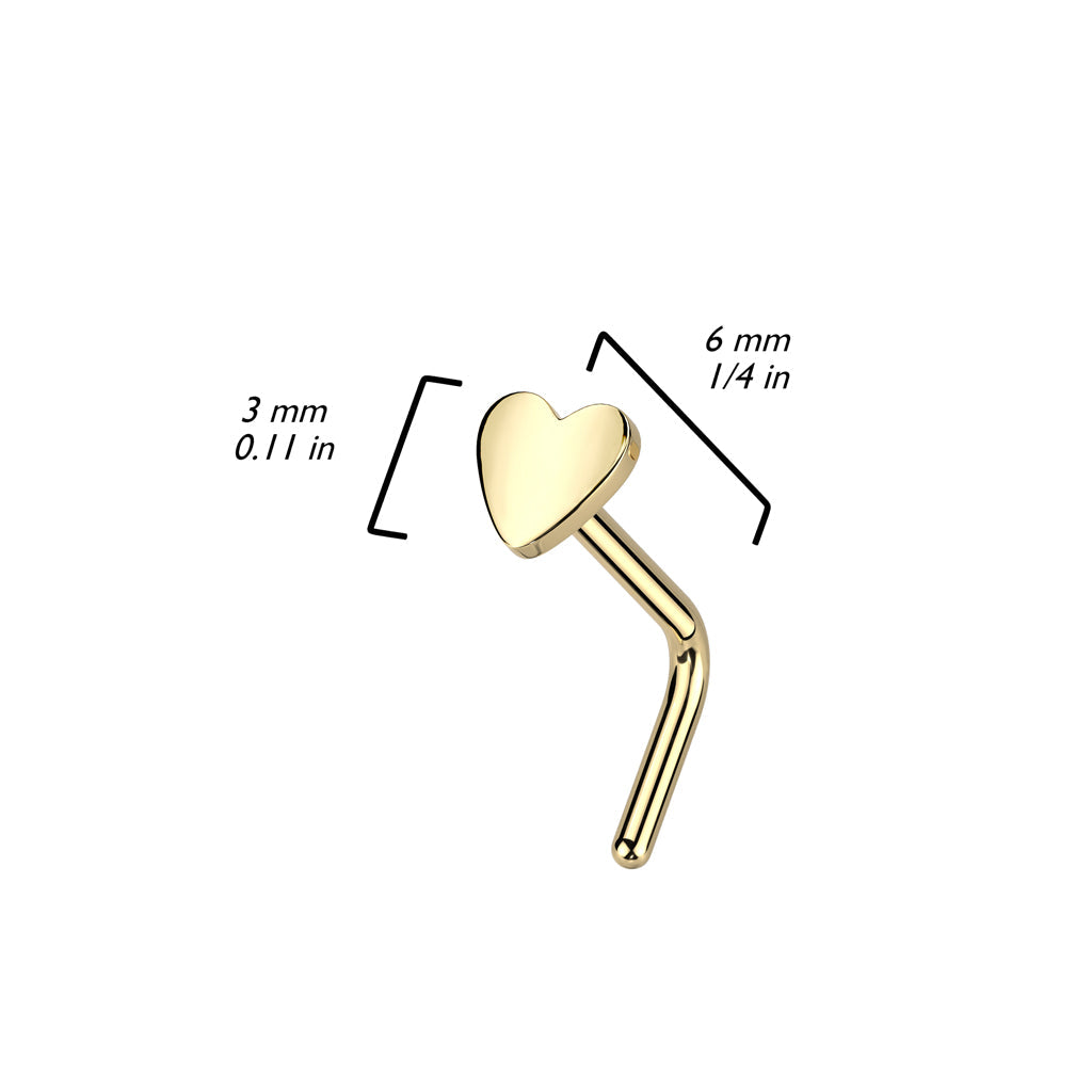 Implant Grade Titanium Gold PVD Heart L-Shaped Nose Ring Stud