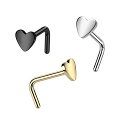 Implant Grade Titanium Gold PVD Heart L-Shaped Nose Ring Stud