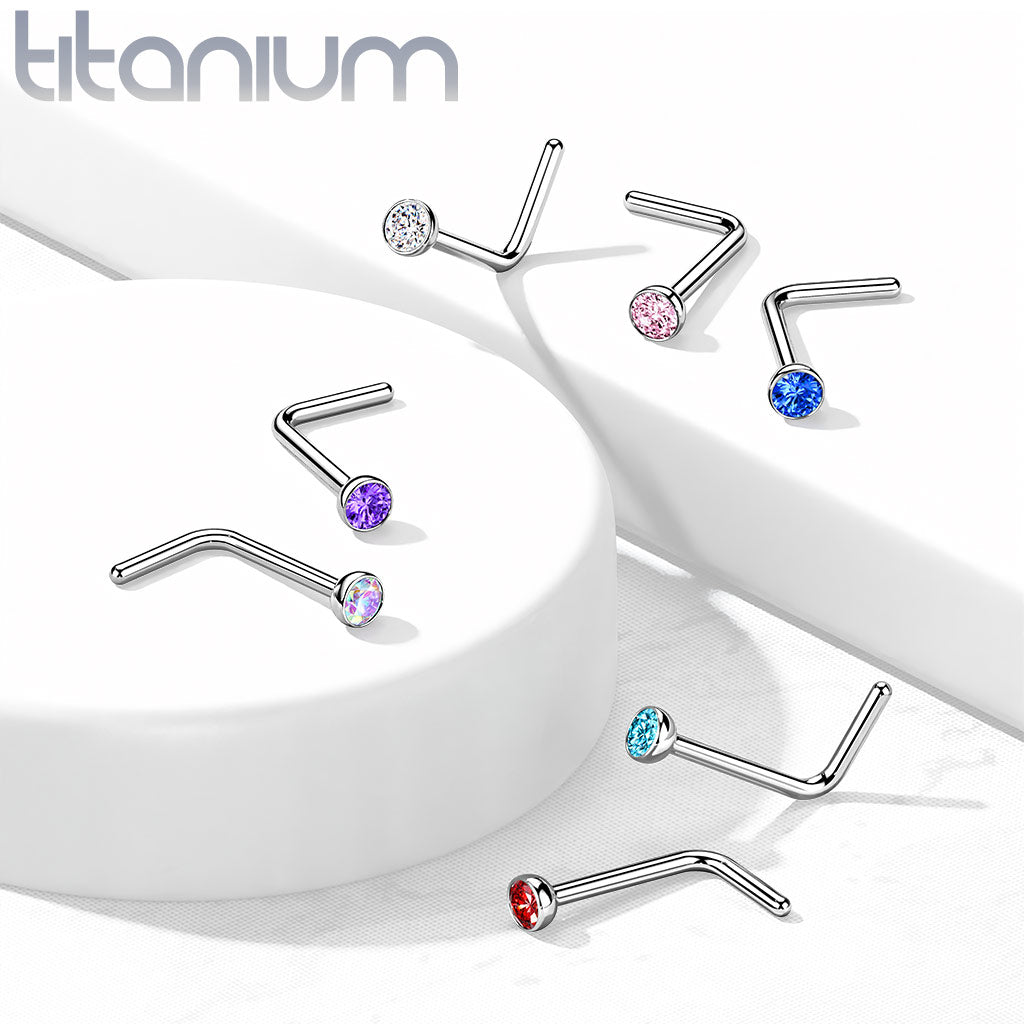 Implant Grade Titanium L Shape White CZ Nose Stud