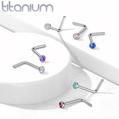 Implant Grade Titanium L-Shape Aurora Borealis CZ Nose Ring Stud