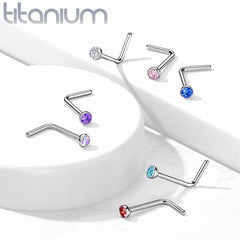 Implant Grade Titanium L-Shape Pink CZ Nose Ring Stud