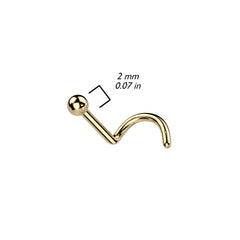 Implant Grade Titanium Gold PVD Ball Top Corkscrew Nose Stud Ring