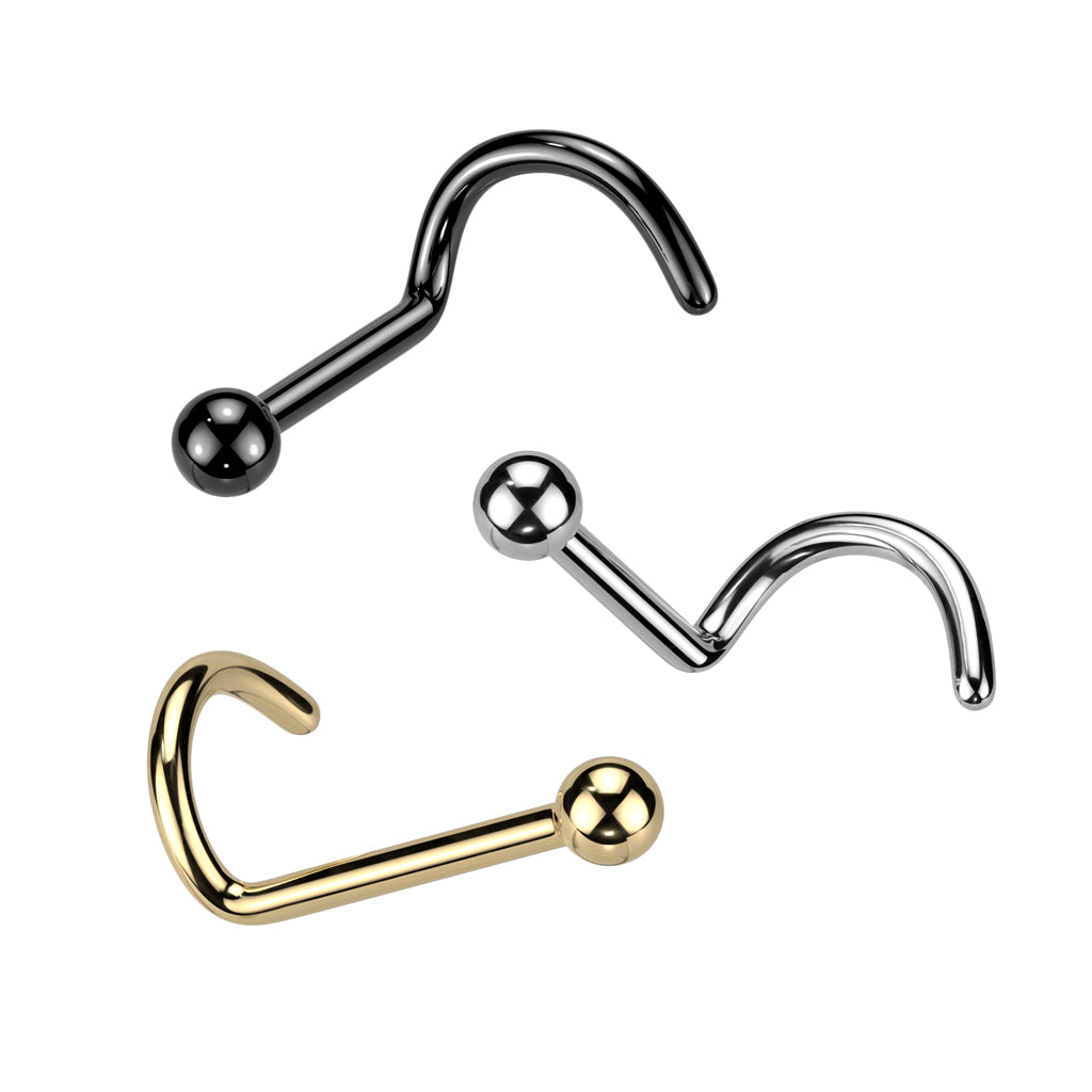 Implant Grade Titanium Gold PVD Ball Top Corkscrew Nose Stud Ring