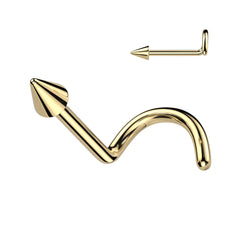 Implant Grade Titanium Gold PVD Small Spike Corkscrew Nose Stud