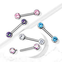 Implant Grade Titanium Black PVD Nipple Barbell With Internally Threaded White CZ Gems