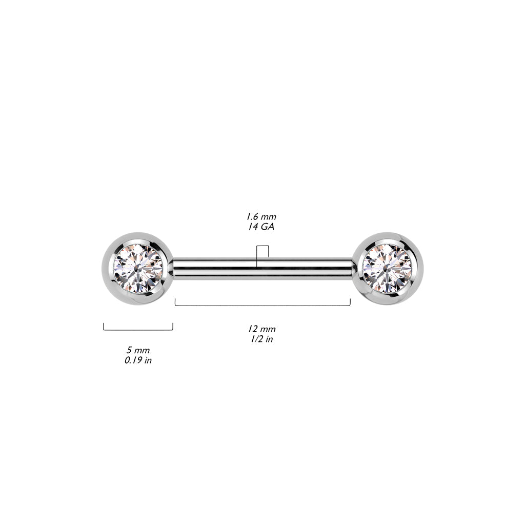 Titanium Internally Threaded Aqua CZ Ball Gem Nipple Ring