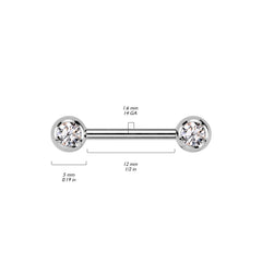 Titanium Internally Threaded White CZ Ball Gem Nipple Ring