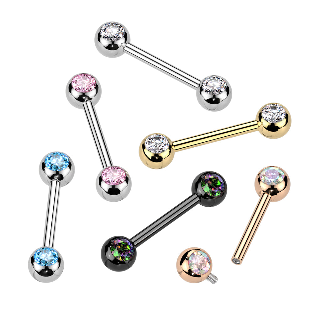 Titanium Internally Threaded White CZ Ball Gem Nipple Ring